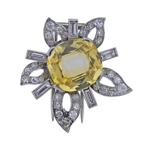 8.24ct Yellow Sapphire Platinum Diamond Brooch