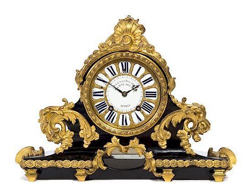A Louis XV Gilt Bronze Mounted Ebonized Cartonnier Clock Height 16 x width 21 inches.