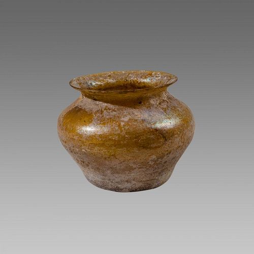 Ancient Roman Yellow Glass Bowl c.2nd century AD. Size 3 1/4 inch high. 4 1/2 inches diameter. Fine ancient roman yellow glass bowl with flared rim. b
