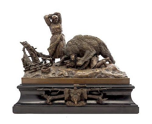 A Russian Bronze Figural Group, AFTER EVGENY IVANOVICH NAPS, EARLY 20TH CENTURY, Width of bronze 20 1/2 inches.