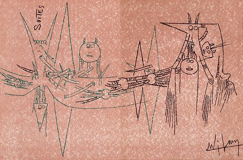   Wilfredo Lam. Suites Nr. 3, April 1963. Mit Original-Farblithographien. Genf, Galerie Krugier & Cie, 1963. 4°. 4 lose Doppelbögen in lithographierte