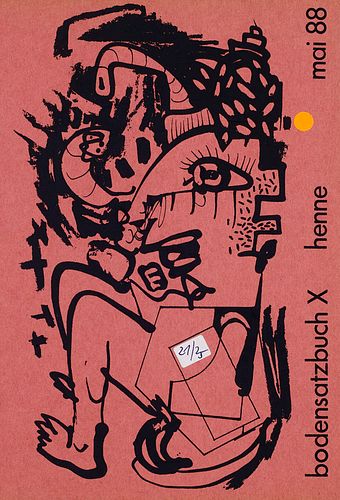 Henne, Wolfgang Bodensatzbuch X. Mit 3 Zeichnungen, 8 Filmzeichnungen, 4 Serigraphien, Geschenkpapier und collagiertem und überzeichnetem handschriftl