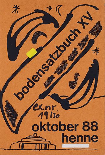 Henne, Wolfgang Bodensatzbuch XV. Mit OGraphiken, handschriftlichem Text, Geschenkpapier. Leipzig, 1988. 21 Bll. 8°. Illustr. OBroschur.