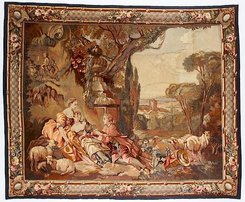 Antique French Pictorial Tapestry: 62" x 75" (157 x 191 cm)