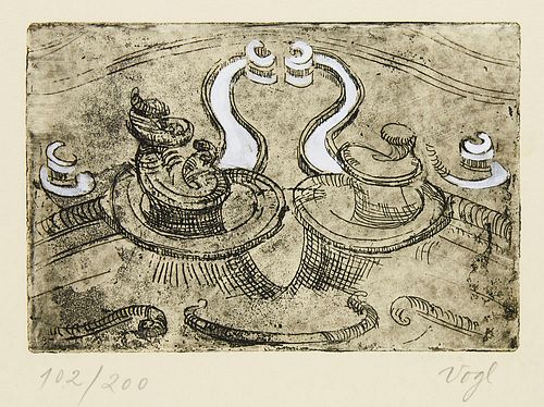Vogl, Hubert Joseph Deutschmann 1717-87. Zum 200. Todestag. Die Fürstenzeller Atlanten. Mit 12 Zeichnungen (in Offset) und 1 sign. Original-Radierung.
