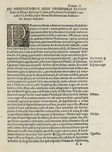 d'Ailly, Pierre Tractatus Petri de Eliaco episcopi Camerarensis: super libros Metheororum ... (Wien, Vietor, Singriener für Alantse, 9 Januar 1514). 2