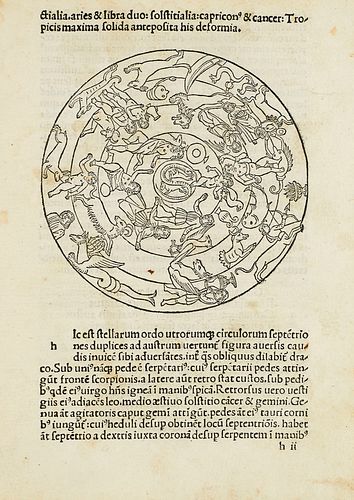 Avienus, Rufus Festus Carmina. Flaviano Myrmeico v. c. suo salutem. Ed. Victor Pisanus. Mit 38 Holzschnitten. Venedig, Antonio de Strata, 25. X. 1488.