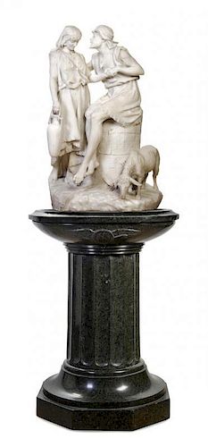 An Italian Marble Figural Group, Raffaello Romanelli (1856-1928), Height of sculpture 40 inches.