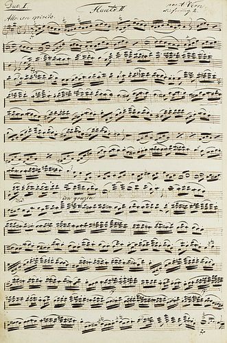   Six Grands Duos Concertans pour deux Flutes Composes par Auguste Vern Livr. II. 1mo (und) 2do. (hs. Titel). Notenmanuskript. Um 1820. Fol. 2x 12 Bl.