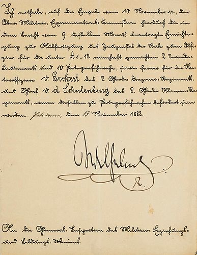 Wilhelm I. (dt. Kaiser) Sammlung von 5 hs. Genehmigungen mit eh. Unterschriften von Friedrich III., Wilhelm I. (2) u. Wilhelm II.