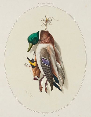 Duménil, Auguste Sammlung von drei Jagdstücken. 1854. Je handkolorierte Lithographie auf Papier. Blattmaße je 55,5 x 38,5 cm. Je unter Passepartout mo