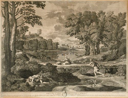 Poussin, Nicolas (nach) Landschaft mit einem von einer Schlange getötetem Mann. Gestochen von Etienne Baudet (1638-1711). Kupferstich und Radierung au