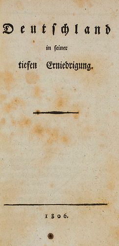Palm (Hrsg.), Johann Philipp Deutschland in seiner tiefen Erniedrigung. (Nuremberg, Stein), 1806. 8°. 144 S. Etwas späterer roter HLdr. mit goldgepr. 