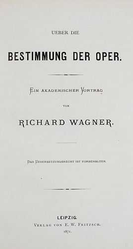 Wagner, Richard Sammelband mit 4 Schriften (davon 3 in Erstausgabe). 1870-1871. 8°. Lwd. d. Zt. mit goldgepr. DTitel (leicht berieben).
