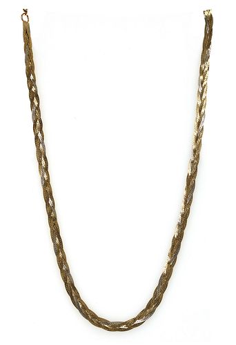 A 9ct two colour gold plaited herringbone link necklace,