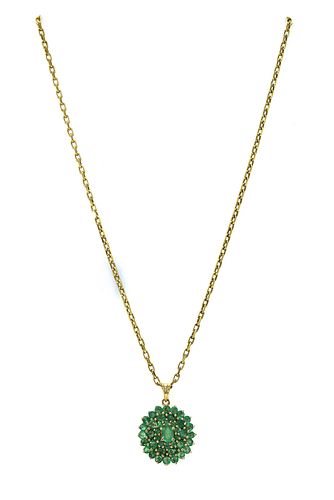 A 9ct gold emerald cluster pendant,