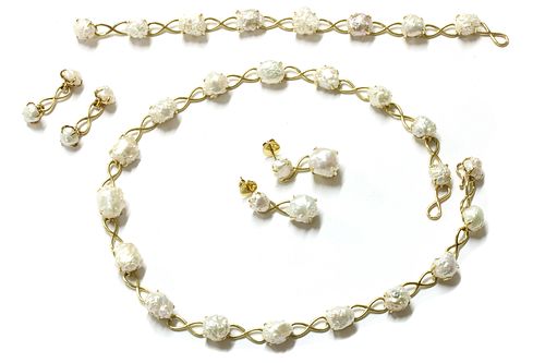 A gold freshwater pearl suite, by Tiffany & Co.,