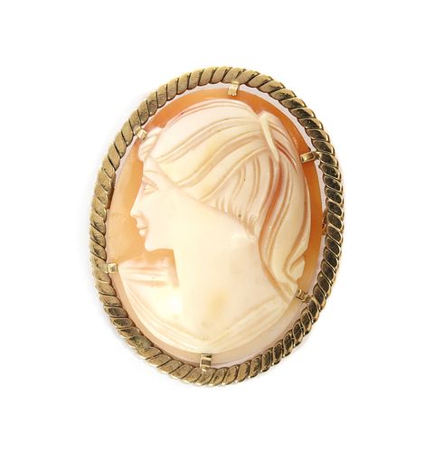 A 9ct gold shell cameo brooch,