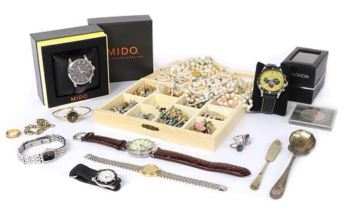 A quantity of costume jewellery and watches,