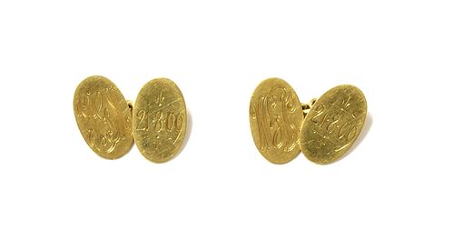 A pair of 18ct gold oval chain link cufflinks, by Saunders and Shepherd,