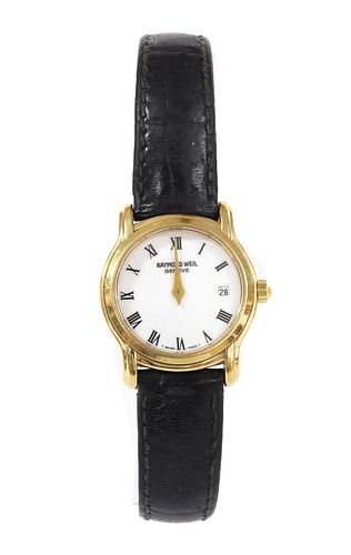 A ladies' gold-plated Raymond Weil quartz strap watch,