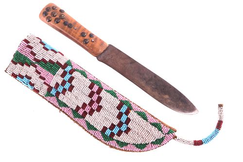 Cheyenne Fully Beaded Sheath & Trade Knife 19th C.