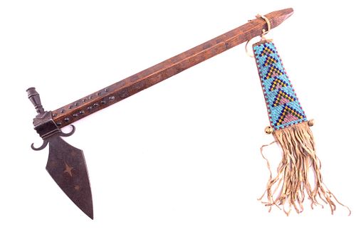 Blackfoot Spontoon Pipe Tomahawk Beaded Drop 1880