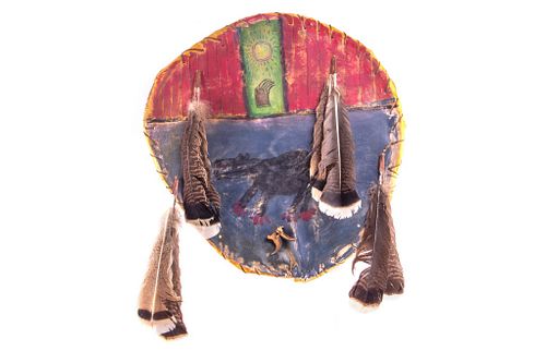 Sioux Bear Cult Painted Buffalo War Shield c. 1870