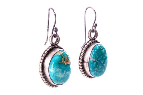 Navajo Sterling & Lone Mountain Turquoise Earrings