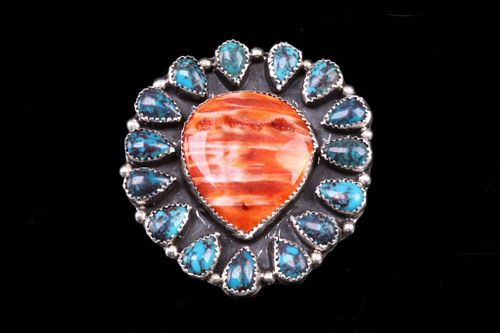Navajo Sterling Sliver Turquoise & Carnelian Ring