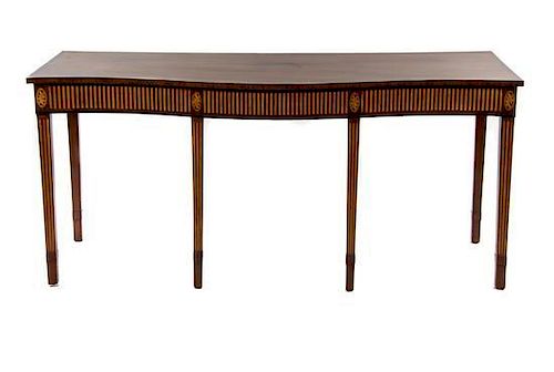 * A Late George III Mahogany Console Table, IN THE MANNER OF GEORGE HEPPLEWHITE, Height 33 x width 73 x depth 29 inches.