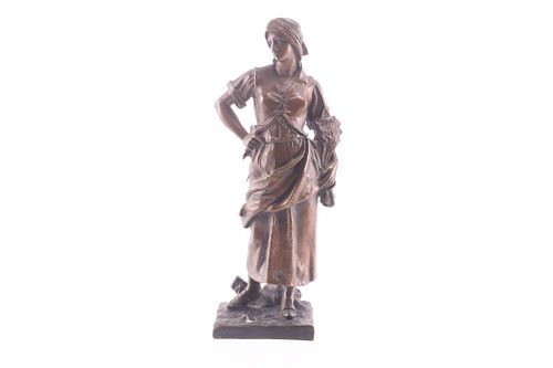 Late 1800 Bronze Harvest Woman Statue By H Thiviez