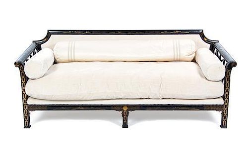 * An English Chinoiserie Lacquered Sofa, Width 73 inches.