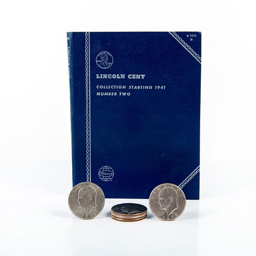 5 Eisnehower Dollar Coins and Lincoln Cent Book