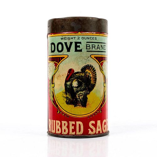 Rare Dove Brand Rubbed Sage Lithograph Spice Tin