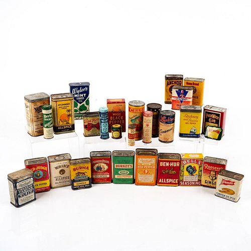 30pc Vintage Spice Tins and Boxes, Assorted Sizes