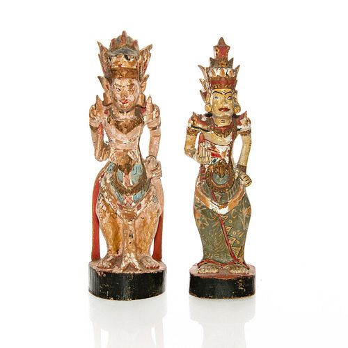 Pair of Indonesian Wooden Statue Goddesses