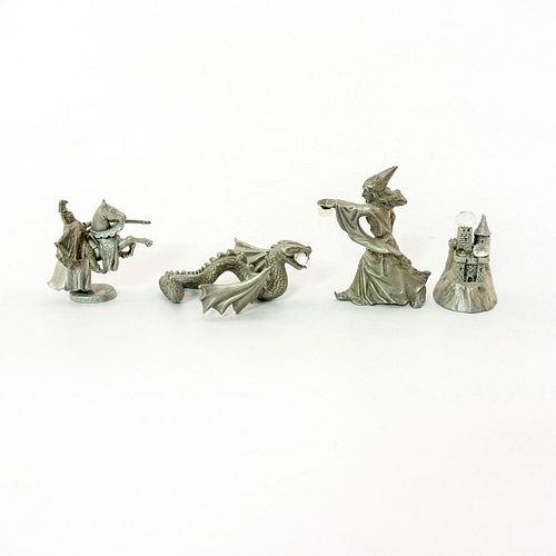 4 pc Vintage Pewter Figurines, Mythical Creatures and Wizard