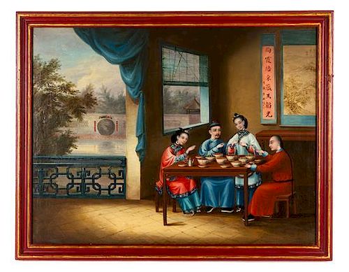 * Six Chinese Export Painted Panels, CIRCA 1845, ATTRIBUTED TO YOU QUA, Height 17 1/4 x width 22 3/4 inches (each panel).