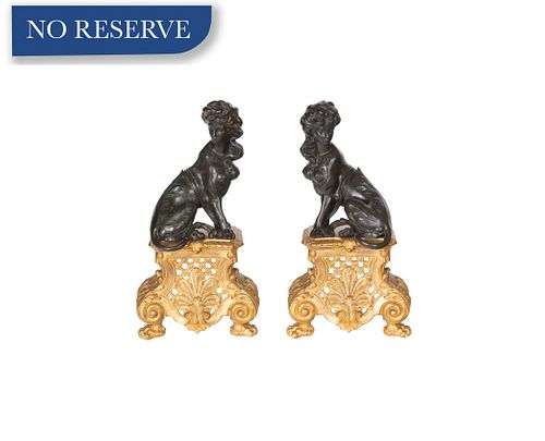 LATE 19TH CENTURY PAIR OF BELGIAN  BRONZE ANDIRONS BY COSTERMANS