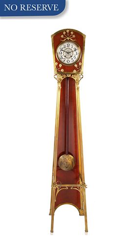 ART NOUVEAU STYLE WOOD AND BRASS GRANDFATHER CLOCK