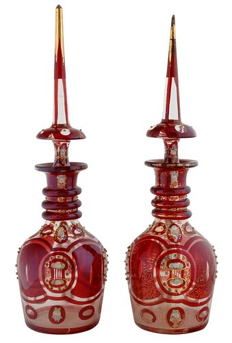 LAST QUARTER OF THE 19TH CENTURY FRENCH BOHEMIAN QAJAR-STYLE GLASS DECANTERS