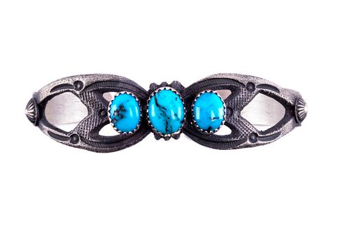 Navajo Eva Billah Silver & Turquoise Tufa Bracelet