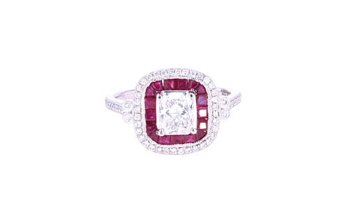 Excellent VS2 Diamond & Channel Ruby Platinum Ring