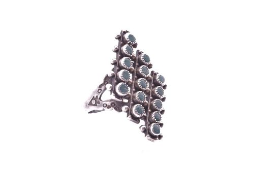 Navajo Silver & Turquoise Cluster Work Ring