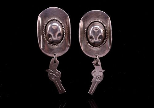Taxco, Mexico Sterling Silver Vaquero Hat Earrings