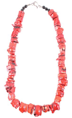 Navajo Red Branch Coral Nugget Necklace