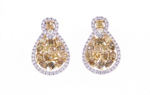 Fancy Yellow Diamond & 14k White Gold Earrings