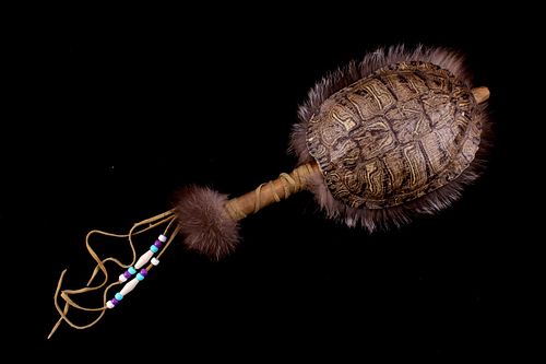 Navajo Ceremonial Fur-Lined Turtle Shell Rattle