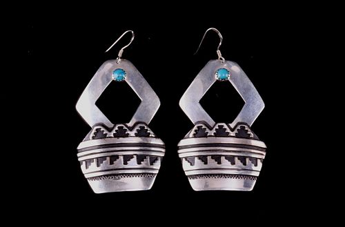 Navajo T & R Singer Silver & Turquoise Earrings